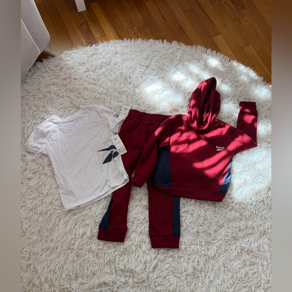 Reebok Maroon and White Hoodie Set